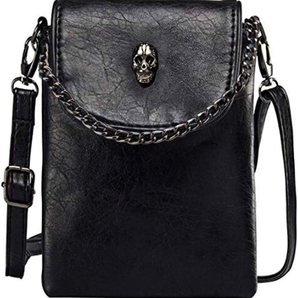 Small Crossbody Cell Phone Purse Gothic Leather Bag Shoulder Travel Purse - Picture 1 of 9